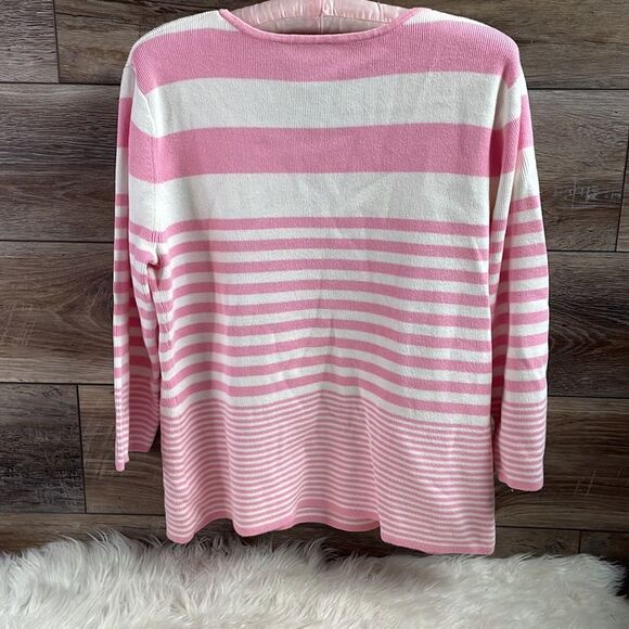 Croft and Barrow Preppy 3/4 Sleeve Sweater Pink and White Striped, Size Large - Picture 5 of 7